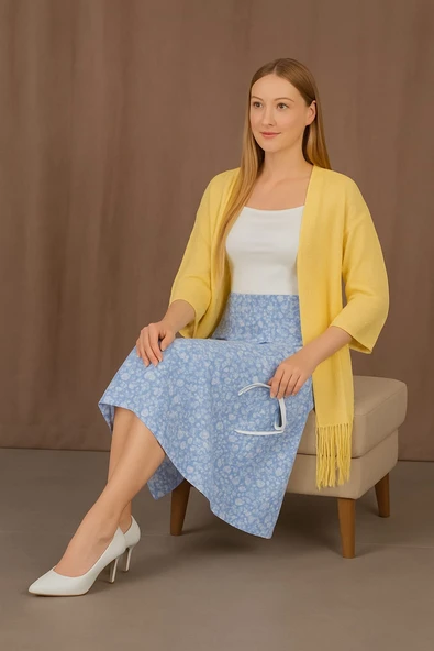 Kadın Simli Transparan Etek Ucu Püsküllü Triko Hırka ve Pareo - 3