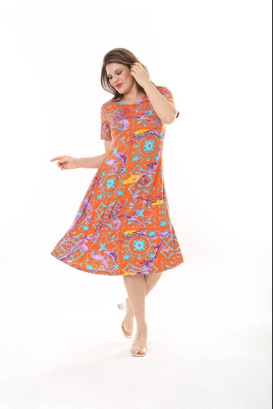 KADIN BÜYÜK BEDEN VİSKON ELBİSE - 7