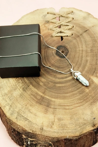 Havlit Doğal Taşı Zincirli El Yapımı Tasarımlı Kolye Uç: 3,5 cm Zincir: 20 cm Kutulu - Resim 3