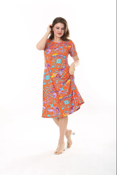 KADIN BÜYÜK BEDEN VİSKON ELBİSE - 3