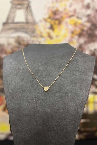 Altın Kaplama Minimal Kalp Tasarım İnce Zincirli Kolye 40 cm - Resim 2