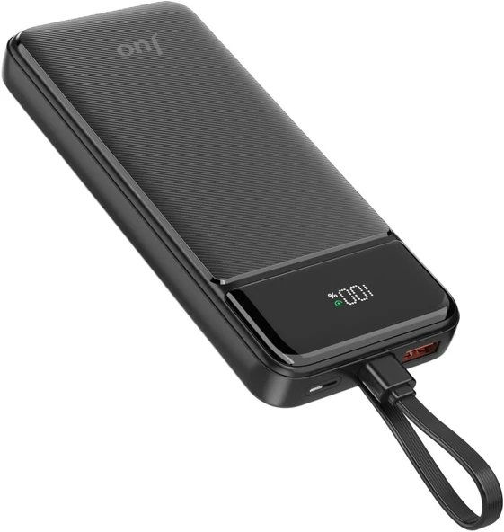 Juo 10000mAh 22.5W Led Ekranlı Lightning ve Type-C Kablolu Powerbank Taşınabilir Hızlı Şarj Cihazı Siyah - Resim 2