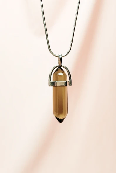 Dumanlı Kuvars Doğal Taşı Zincirli El Yapımı Tasarımlı Kolye Uç: 3,5 cm Zincir: 20 cm Kutulu ürün görseli 1