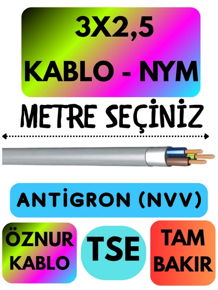 Öznur 3X2,5 ANTİGRON (NYM) Kablo (Gri) Metre Seçenekli