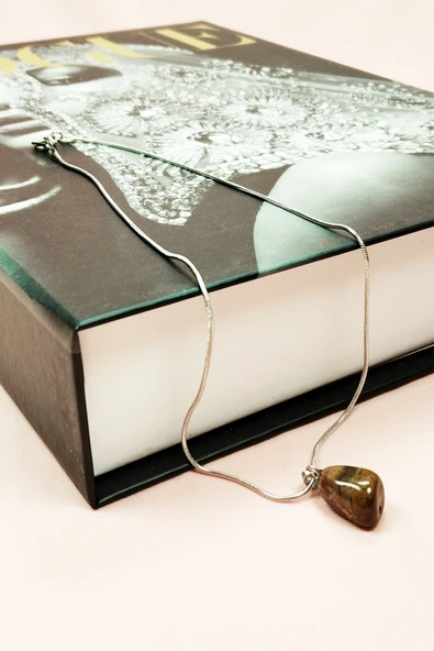 Kaplan Gözü Doğal Taşı Zincirli El Yapımı Kolye Uç: 2 cm Zincir: 20 cm Kutulu - Resim 3