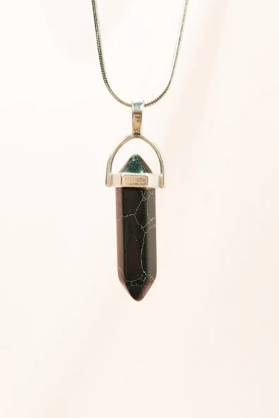 Mat Oniks Doğal Taşı Zincirli El Yapımı Tasarımlı Kolye Uç: 3,5 cm Zincir: 20 cm Kutulu ürün görseli 1