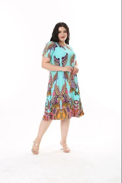 KADIN BÜYÜK BEDEN VİSKON ELBİSE - 5