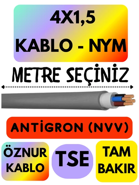 Öznur 4X1,5 ANTİGRON (NYM) Kablo (Gri) Metre Seçenekli
