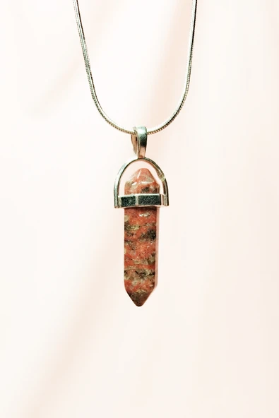 Kantaşı Doğal Taşı Zincirli El Yapımı Tasarımlı Kolye Uç: 3,5 cm Zincir: 20 cm Kutulu ürün görseli 1