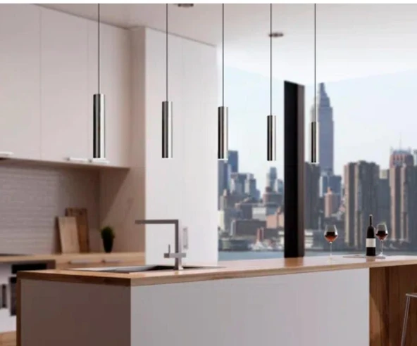 Mylights sıralı masaüstü beşli 5 li sartkıt 120cm metal gövde tasarruflu led ampul inox paslanmaz  kaplama mat sarı