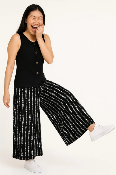 KADIN Beli Lastikli Çok Rahat Viskon Pantolon Etek - 2