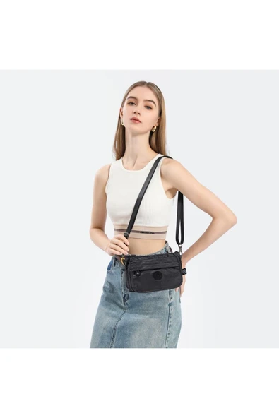 Minik Boy Krinkıl Kumaş Kadın Postacı Çantası Smart Bags 1191 - Resim 4