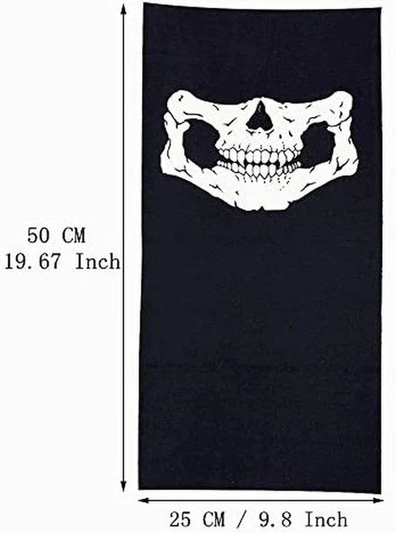 Siyah Renk Dikişsiz Çok Fonksiyonlu Çene Kafatası Yüz Maskesi Baf Buff Bandana Boyunluk Bileklik - 4