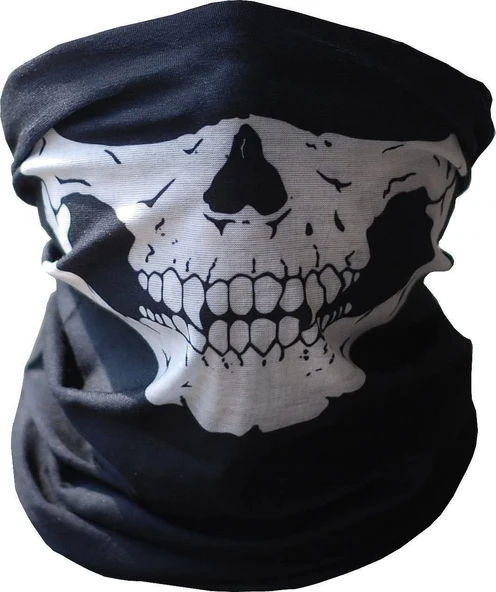 Siyah Renk Dikişsiz Çok Fonksiyonlu Çene Kafatası Yüz Maskesi Baf Buff Bandana Boyunluk Bileklik - 2