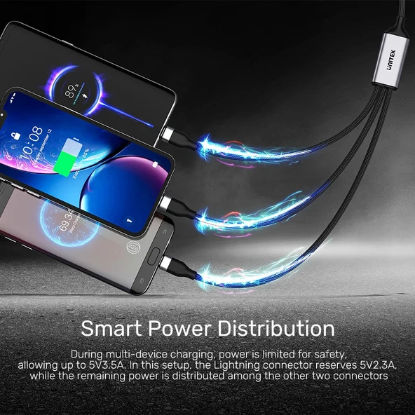 UNITEK TYPE-C 3in1 HIZLI ŞARJ KABLOSU 1.5MT 20W MICRO USB, TYPE-C, LIGHTNING (C14101AGY01-1.5M) - 6