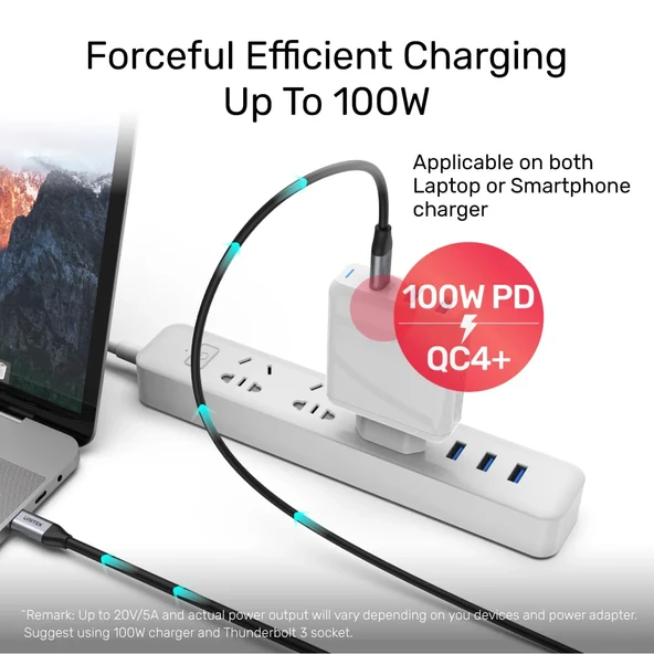UNITEK USB-C 3.2 KABLO 1MT 10GBPS, 100W PD, 4K60Hz (C14082ABK) - 6