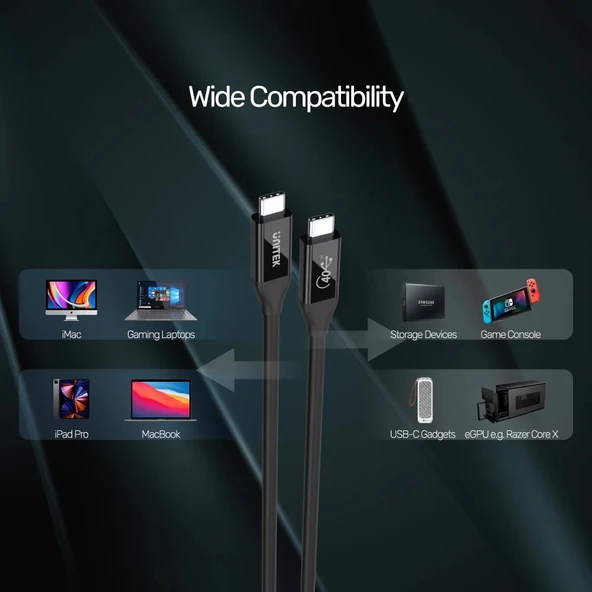 UNITEK USB4 THUNDERBOLT KABLO 0.8MT 40GBPS, 8K60Hz,100W (C14100BK-0.8M) - 4