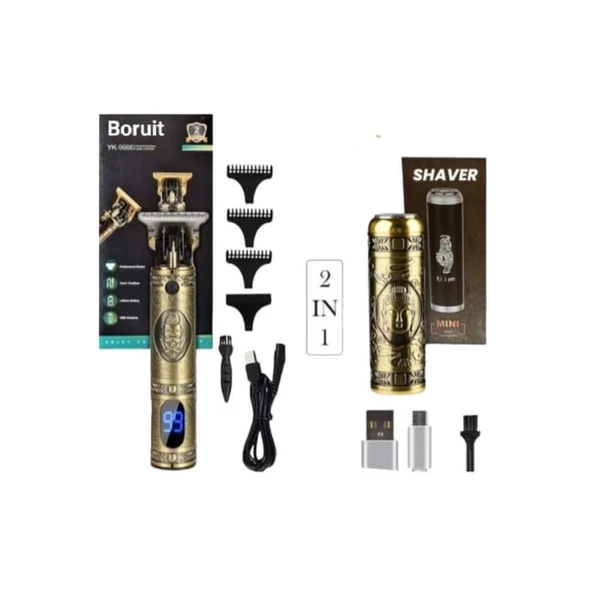 Pro 2 İn 1 Vintage Traş Makinesi Şarjlı Dijital Göstergeli Aliminyum Gövde - 2