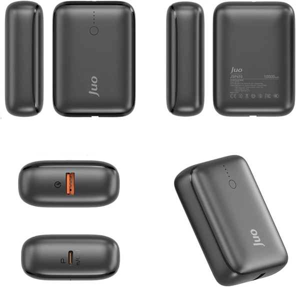 Juo 10000mAh 22.5W USB-A + USB-C Powerbank Taşınabilir Hızlı Şarj Cihazı Siyah - 2