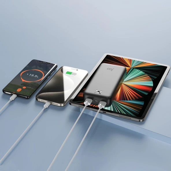 Juo 20000mAh 10.5W Çift USB-A Çıkışlı Powerbank Taşınabilir Hızlı Şarj Cihazı Siyah - Resim 3