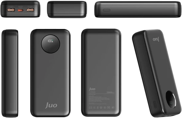 Juo 20000mAh 22.5W Dijital Led Ekranlı Taşınabilir Hızlı Şarj Cihazı Powerbank Siyah - 2