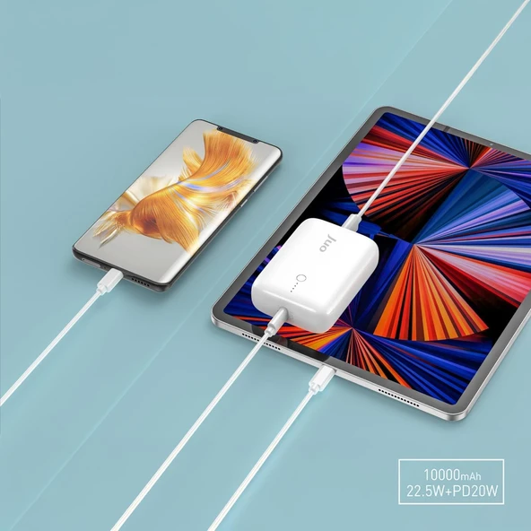 Juo 10000mAh 20W USB-A + USB-C Powerbank Taşınabilir Hızlı Şarj Cihazı Beyaz - Resim 4
