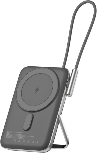 Juo Magsafe Powerbank 10000mAh Standlı 20W Dahili Type-C Kablolu Taşınabilir Hızlı Şarj Cihazı Siyah ürün görseli