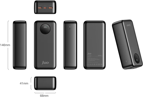 Juo 30000mAh 22.5W Dijital Led Ekranlı Taşınabilir Hızlı Şarj Cihazı Powerbank Siyah - Resim 2