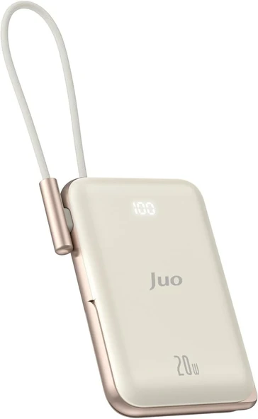 Juo Magsafe Powerbank 10000mAh Standlı 20W Dahili Type-C Kablolu Taşınabilir Hızlı Şarj Cihazı Beyaz - 1