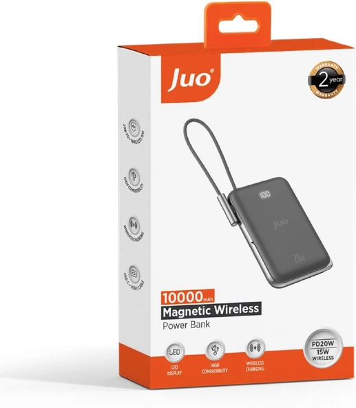 Juo Magsafe Powerbank 10000mAh Standlı 20W Dahili Type-C Kablolu Taşınabilir Hızlı Şarj Cihazı Siyah - Resim 5