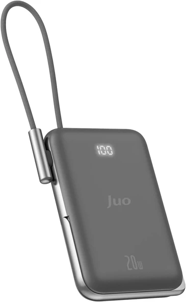 Juo Magsafe Powerbank 10000mAh Standlı 20W Dahili Type-C Kablolu Taşınabilir Hızlı Şarj Cihazı Siyah - Resim 2