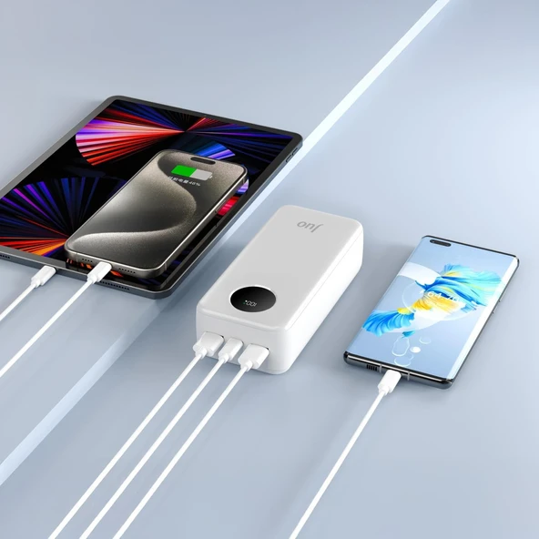 Juo 30000mAh 22.5W Dijital Led Ekranlı Taşınabilir Hızlı Şarj Cihazı Powerbank Beyaz - Resim 3
