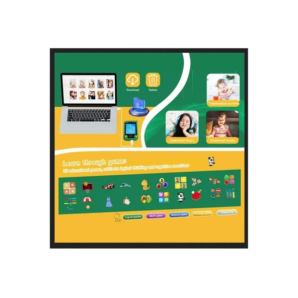 Çocuklar İçin Eğitici Telefon Dokunmatik Ekran Çift Kameralı Fenerli Müzik Çalar Oyun Video Mor - 6