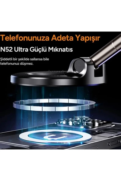 360 Dönebilen Ayarlanabilir Araç Içi Tutucu Kullanılabilen Vakumlu K007 Magsafe Telefon Tutucu - 6