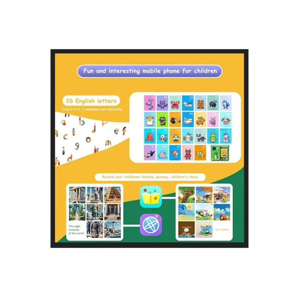 Çocuklar İçin Eğitici Telefon Dokunmatik Ekran Çift Kameralı Fenerli Müzik Çalar Oyun Video Mor - 5