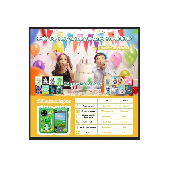 Çocuklar İçin Eğitici Telefon Dokunmatik Ekran Çift Kameralı Fenerli Müzik Çalar Oyun Video Mor - 7