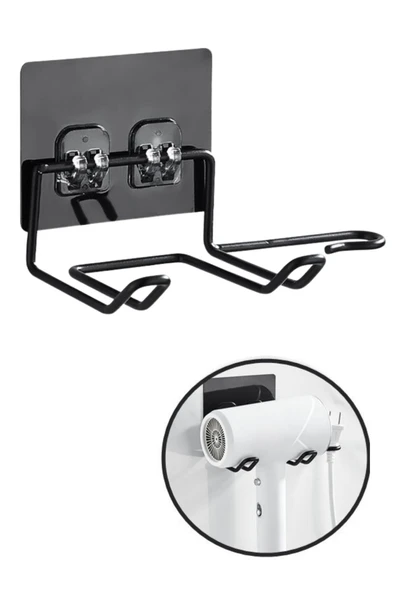 BUFFER® Fön Makine Askısı Siyah Yapışkanlı Fön Makine Tutucu - 6
