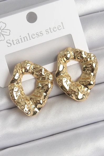 316 Çelik Gold Renk İşlemeli Halka Model Kadın Küpe - TJ-BKP10527