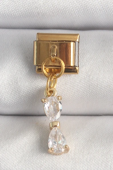 316L Çelik Gold Renk Sallantı Zirkon Taşlı Kurdele Model Nomination Charm - TJ-BC1351