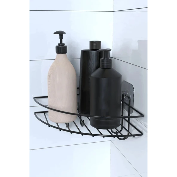 BUFFER® Yapışkanlı Banyo Köşeliği Kancalı Köşe Rafı Duş Şampuanlık Duvar Düzenleyici Organizer Raf - 6