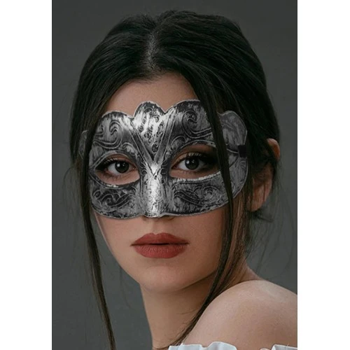 Maskeli Balo Antik Gri Gümüş Eskitilmiş Maske Balo Venedik - 3