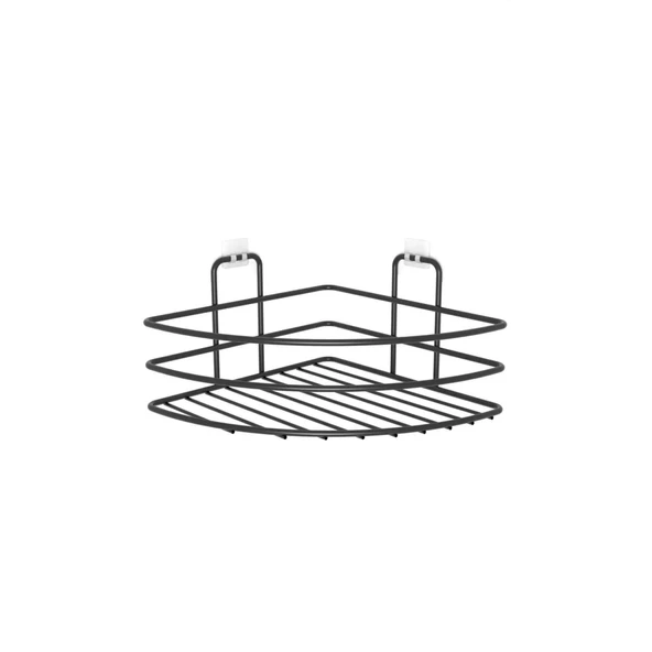 BUFFER® Kendiliğinden Yapışkanlı Montaj Gerektirmeyen Tek Katlı Banyo Askı Köşe Şampuanlık Siyah - 6