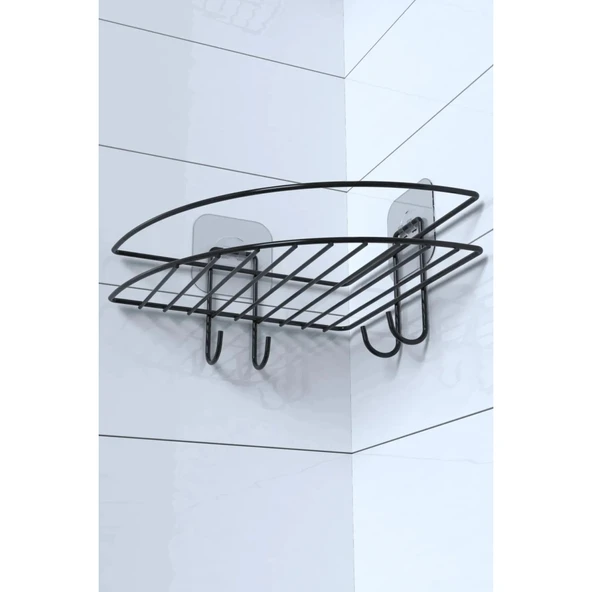 BUFFER® Yapışkanlı Banyo Köşeliği Kancalı Köşe Rafı Duş Şampuanlık Duvar Düzenleyici Organizer Raf - 7