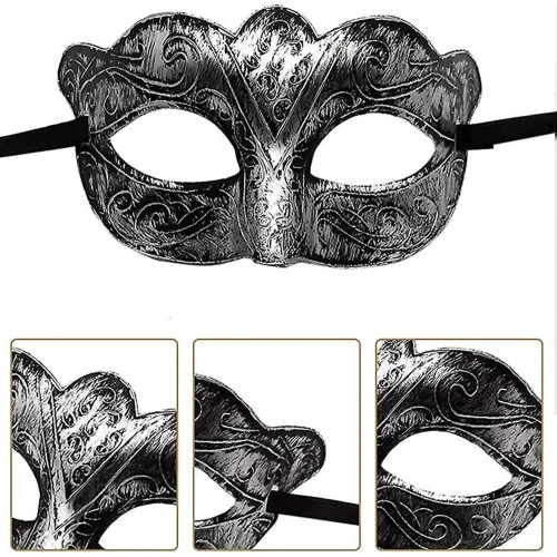 Maskeli Balo Antik Gri Gümüş Eskitilmiş Maske Balo Venedik - 5