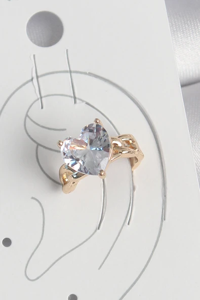 Pirinç Gold Renk Zirkon Taşlı Kalp Model Kadın Kıkırdak Küpe - TJ-BKP10578