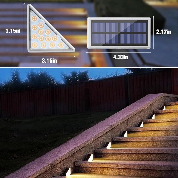 BUFFER® 8 Adet Üçgen  Güneş Enerjisi ile Şarj Olan Dış Mekan Solar Basamak Köşe Lambası - 3
