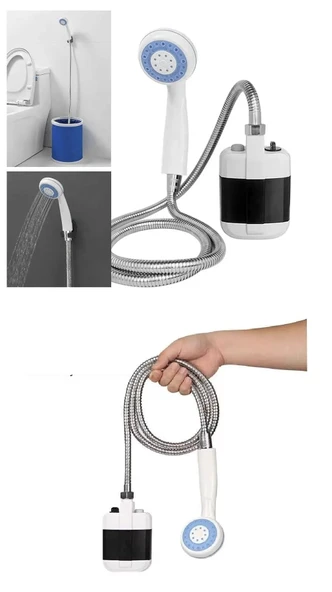 USB Şarjlı El Duş Pompası Taşınabilir Kamp Tatil Seyahat Banyo Su Pompası Başlık Hortum Seti - 2