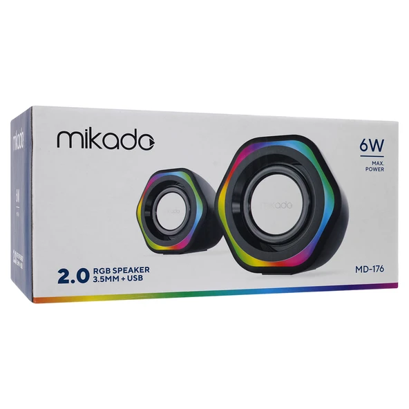 Mikado MD-176 2.0 3W*2 Siyah RGB Aydınlatmalı USB + 3.5mm USB 5V Speaker Hoparlör - 6
