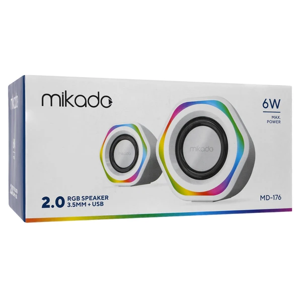 Mikado MD-176 2.0 3W*2 Beyaz RGB Aydınlatmalı USB + 3.5mm USB 5V Speaker Hoparlör - 5