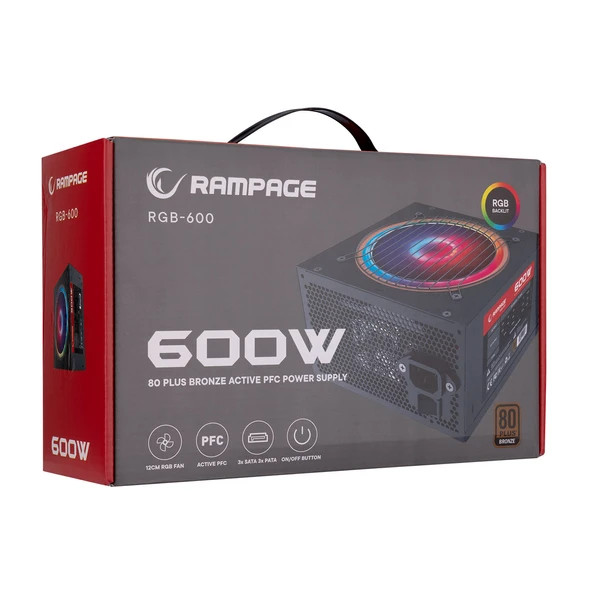 Rampage RGB-600 600W 80 Plus Bronze Aktif PFC 12cm RGB Fanlı Power Supply - 4